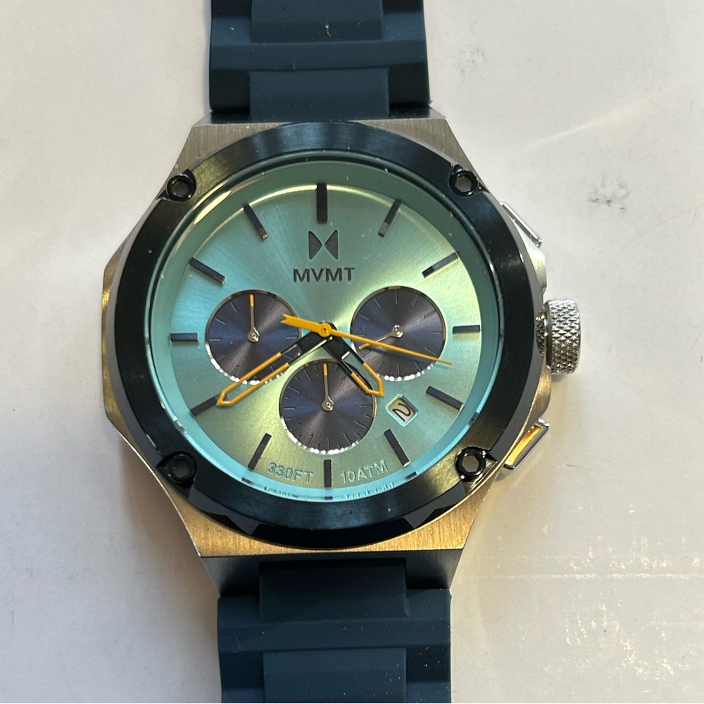 MVMT Raptor Watch With 47mm SkyBlue Chronograph Face & NavyBlue Silicone Band